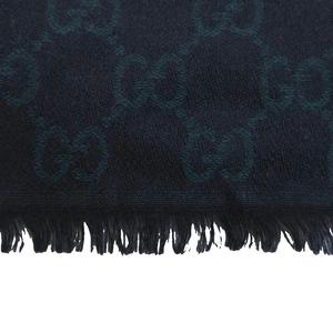 グッチ GUCCI GGジャカード 大判 ストール ショール ウール シルク混 総柄 フリンジ 緑 グリーン 紺 ネイビー /XZ ■GY18 レディース
