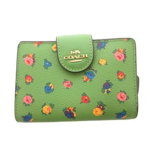 コーチ COACH 二つ折り財布 ウォレット 小銭入れあり 花柄 レザー ロゴ 緑 グリーン C9934 /FF ■GY18 レディース