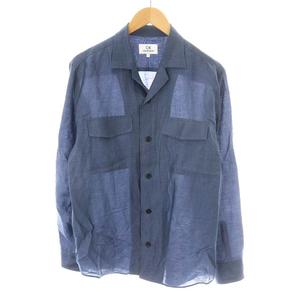 シーケーカルバンクライン ck Calvin Klein シャツ 長袖 麻混 リネン混 L 青 ブルー /AN19 ■EC メンズ