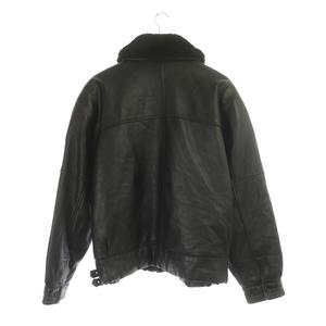 【個性派古着】長袖デザイン革ジャン　本革　裏地ボア　黒　ファスナー　光沢あり　S ロンシャン LONGCHAMP レザージャケット 革ジャン ジップアップ ボア