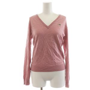 【良品】ラコステ Vネック コットンニット セーター 40 L ピンク ロゴ刺繍 ラコステ LACOSTE セーター ニット 長袖 Vネック ロゴ刺繍 ウール 40 M