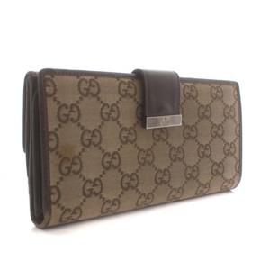 グッチ GUCCI 長財布 二つ折り GGキャンバス レザー ロゴ 総柄 茶色