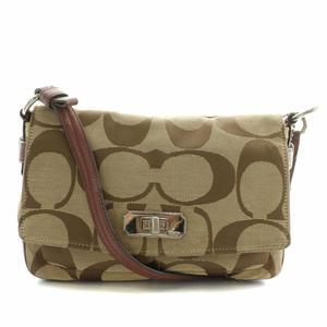 COACH ブラウンロゴ柄バッグ コーチ COACH ショルダーバッグ キャンバス レザー シグネチャー