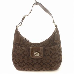 コーチ COACH ワンショルダーバッグ ハンプトンズ シグネチャー ターンロック レザー ジャガード キャンバス 茶 ブラウン F13971 /IR ■GY18 レディース