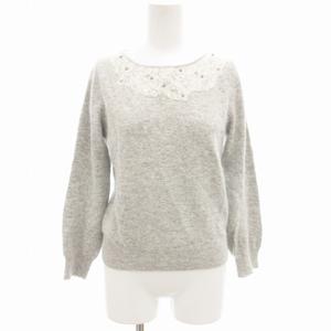 エフデ ef-de ニット セーター 長袖 プルオーバー レース切替 ビジュー アンゴラ混 9 グレー /GV レディース