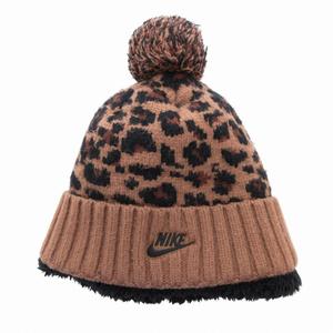 ナイキ NIKE NSW カフド POM フューチュラ ビーニー ニットキャップ 帽子 総柄 茶 ブラウン DM8403-256 /HO レディース