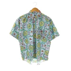 ケンゾー KENZO ヴィンテージ シャツ 半袖 総柄 ボタンダウン 3 ライトブルー /HK ■GY12 メンズ