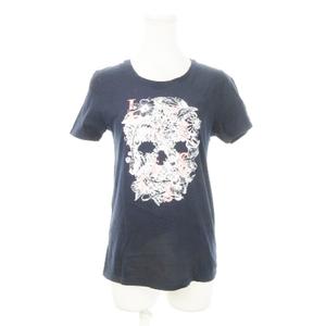 ラブレス LOVELESS 半袖Tシャツ ラウンドネック プリント スカル ハイビスカス ロゴ コットン 36 S 紺 ネイビー /AH6 レディース