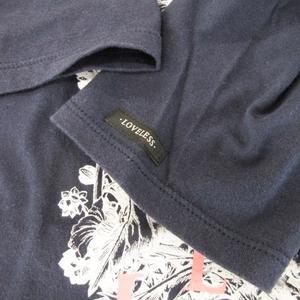 ラブレス LOVELESS 半袖Tシャツ ラウンドネック プリント スカル ハイビスカス ロゴ コットン 36 S 紺 ネイビー /AH6 レディース