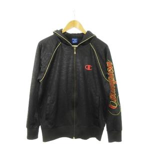 チャンピオン CHAMPION ATHLETIC ウォームアップフードシャツ ジャージ ジップパーカー 長袖 総柄 ジャガード ロゴ刺繍 スポーツ L 黒 ブラック CW1522 /MN15 メンズ