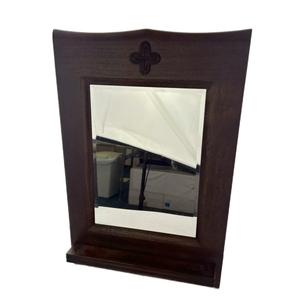 カリモク KARIMOKU 90s ヴィンテージ 壁掛け鏡 ウォールミラー チェーン メタルパーツ 木 ウッドパーツ 茶 ブラウン PR7007HD /KW ■GY11 その他