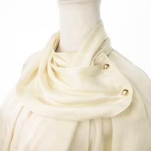 ラブレス LOVELESS ケープ付きブラウス バンドカラー 長袖 ギャザー 金ボタン とろみ感 小さいサイズ 34 XS 白 アイボリー /MN17 ■GY99 レディース