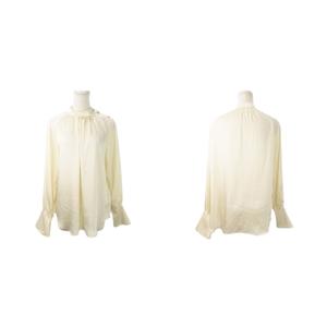 ラブレス LOVELESS ケープ付きブラウス バンドカラー 長袖 ギャザー 金ボタン とろみ感 小さいサイズ 34 XS 白 アイボリー /MN17 ■GY99 レディース