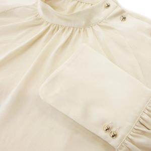 ラブレス LOVELESS ケープ付きブラウス バンドカラー 長袖 ギャザー 金ボタン とろみ感 小さいサイズ 34 XS 白 アイボリー /MN17 ■GY99 レディース