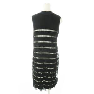 ラブレス LOVELESS レイヤードワンピース ひざ丈 クルーネック ノースリーブ ニット レース ボーダー 38 M 黒 ブラック /AO25 ■GY99 レディース