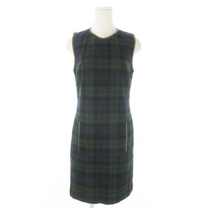 ラルフローレン RALPH LAUREN ミニワンピース ノースリーブ ブラックウォッチ 総柄 レザー パイピング 4 S 紺 ネイビー /AO23 ■GY99 レディース