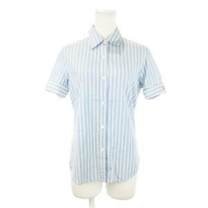 ラルフローレン RALPH LAUREN シャツ ブラウス 半袖 ダブルカフス 水引ボタン ストライプ 9 水色 ブルー /AH19 ■GY99 レディース