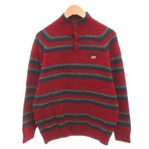 ラルフローレン RALPH LAUREN チャップス CHAPS ニット セーター ハーフボタン ハイネック 長袖 ウール ボーダー L ボルドー 紺 ネイビー /YJ ■GY12 メンズ