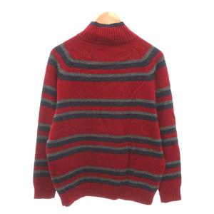 ラルフローレン RALPH LAUREN チャップス CHAPS ニット セーター ハーフボタン ハイネック 長袖 ウール ボーダー L ボルドー 紺 ネイビー /YJ ■GY12 メンズ