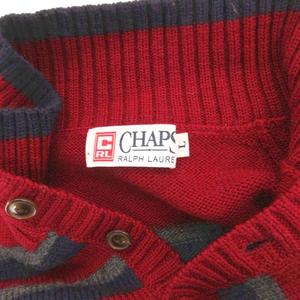 ラルフローレン RALPH LAUREN チャップス CHAPS ニット セーター ハーフボタン ハイネック 長袖 ウール ボーダー L ボルドー 紺 ネイビー /YJ ■GY12 メンズ