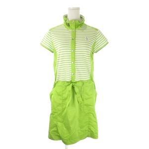 マンシングウェア MUNSINGWEAR Grand Slam ワンピース ゴルフ M 緑 グリーン ボーダー柄 半袖 スタンドカラー /AO34 ■GY99 レディース