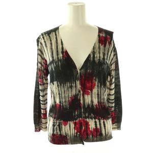 プラダ PRADA カーディガン 花柄 総柄 ニット 42 ブラック ホワイト レッド /ES ■GY06 レディース