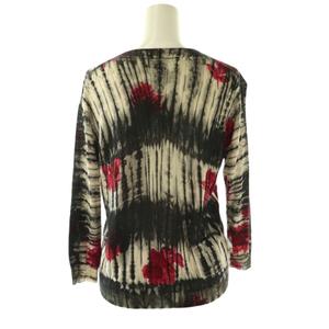 プラダ PRADA カーディガン 花柄 総柄 ニット 42 ブラック ホワイト レッド /ES ■GY06 レディース