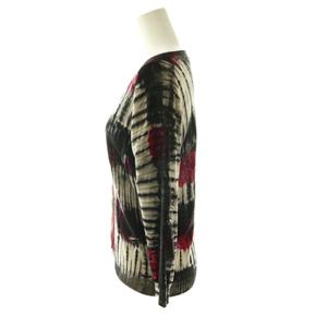 プラダ PRADA カーディガン 花柄 総柄 ニット 42 ブラック ホワイト レッド /ES ■GY06 レディース