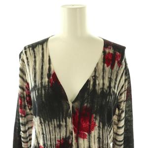 プラダ PRADA カーディガン 花柄 総柄 ニット 42 ブラック ホワイト レッド /ES ■GY06 レディース