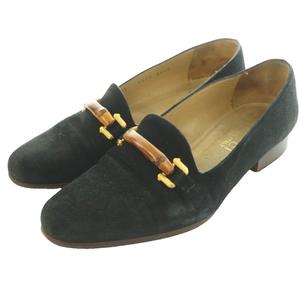 グッチ GUCCI ローファー スエード ラウンドトゥ バンブーモチーフ ホースビット 34.5C 黒 ブラック /SS ■OS ■GY50 レディース