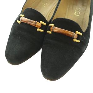 グッチ GUCCI ローファー スエード ラウンドトゥ バンブーモチーフ ホースビット 34.5C 黒 ブラック /SS ■OS ■GY50 レディース