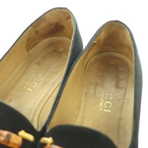 グッチ GUCCI ローファー スエード ラウンドトゥ バンブーモチーフ ホースビット 34.5C 黒 ブラック /SS ■OS ■GY50 レディース