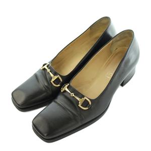 グッチ GUCCI パンプス スクエアトゥ チャンキーヒール ビット金具 レザー 36.5 23.5cm 黒 ブラック 441 101 1420 /MI ■GY50 レディース