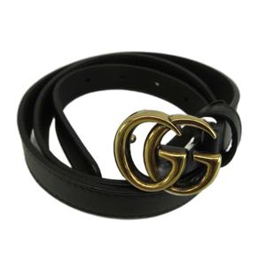グッチ GUCCI ダブルG スリムベルト GGマーモント レザー バックル ゴールド金具 80・32 黒 ブラック 409417 /XZ ■GY76 レディース