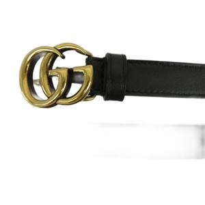 グッチ GUCCI ダブルG スリムベルト GGマーモント レザー バックル ゴールド金具 80・32 黒 ブラック 409417 /XZ ■GY76 レディース