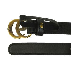 グッチ GUCCI ダブルG スリムベルト GGマーモント レザー バックル ゴールド金具 80・32 黒 ブラック 409417 /XZ ■GY76 レディース