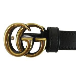 グッチ GUCCI ダブルG スリムベルト GGマーモント レザー バックル ゴールド金具 80・32 黒 ブラック 409417 /XZ ■GY76 レディース