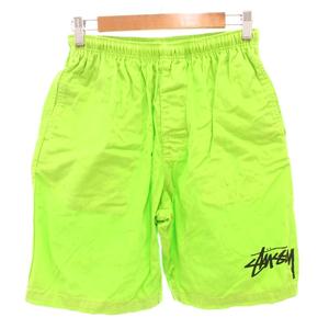 ステューシー STUSSY ハーフパンツ ショートパンツ ショーツ イージー ゴムウエスト ロゴ プリント M 黄緑 イエロー グリーン ★AA☆ /FF メンズ