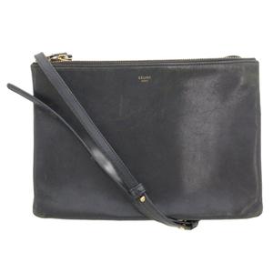 セリーヌ CELINE トリオ ショルダーバッグ クロスボディ 本革 レザー ブラック /UO ☆AA★ レディース