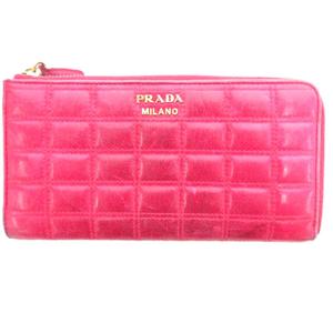 プラダ PRADA キルティング 長財布 L字ファスナー ピンク ロゴ /UO レディース