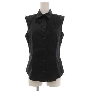 プラダ PRADA ノースリーブ ブラウス レースアップリケ 42 ブラック /UO レディース