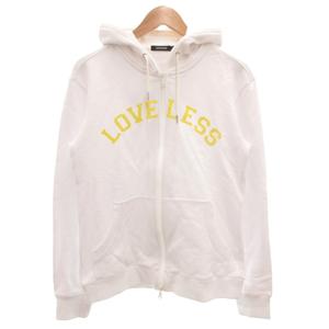 未使用品 ラブレス LOVELESS タグ付き ジップアップパーカー スウェット L アーチロゴ プリント 裏毛 白 ホワイト 黄 イエロー /GV メンズ