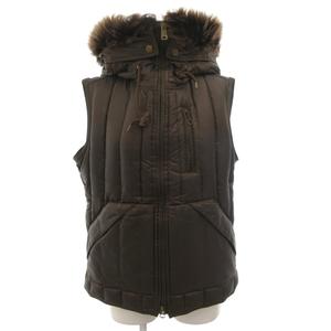 ラルフローレン RALPH LAUREN ダウンベスト ジャケット ジップアップ フード ラムファー M 茶 ブラウン /FF レディース