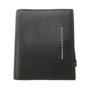 エムエムシックス メゾンマルジェラ MM6 Maison Margiela 22年 二つ折り財布 コンパクトウォレット ロゴ L字ジップファスナー ステッチ レザー ブラック SA5UI0001 /MG ☆AA★ レディース