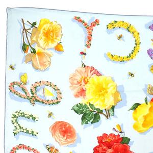 グッチ GUCCI スカーフ 花柄 蝶 シルク 絹 マルチカラー 水色 ライト