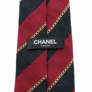 シャネル CHANEL ネクタイ レギュラータイ レジメンタルストライプ 絹 シルク 黒 ブラック 赤 レッド /YT ■OH メンズ