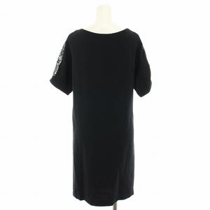 ルイヴィトン LOUIS VUITTON ワンピース ひざ丈 半袖 モノグラムフラワー ボーダー柄 レース 絹 シルク 34 紺 ネイビー 黒 ブラック RW141W F5DR05B85 /YT レディース