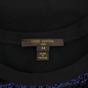 ルイヴィトン LOUIS VUITTON ワンピース ひざ丈 半袖 モノグラムフラワー ボーダー柄 レース 絹 シルク 34 紺 ネイビー 黒 ブラック RW141W F5DR05B85 /YT レディース