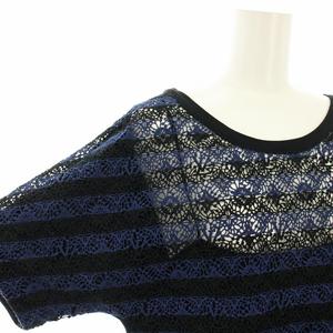 ルイヴィトン LOUIS VUITTON ワンピース ひざ丈 半袖 モノグラムフラワー ボーダー柄 レース 絹 シルク 34 紺 ネイビー 黒 ブラック RW141W F5DR05B85 /YT レディース