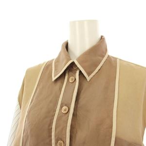 バーバリー BURBERRY シャツ シルク 切替 長袖 ポケット UK6 ベージュ 4566940 /TK レディース